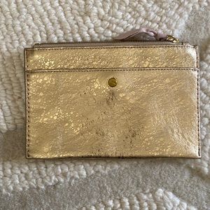 Gold Leather Zip Clutch